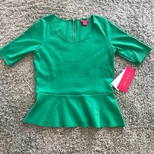 Green Peplum Knit Top Size Small